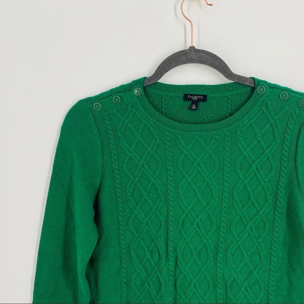 Talbots Green Wool Cable Knit Pullover Sweater - image 6